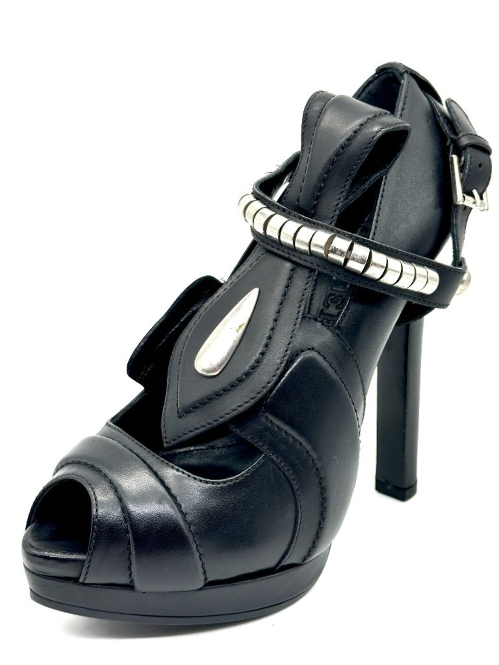 Alexander McQueen Metal Accent Harness Ankle T Strap Platform Heels Pumps